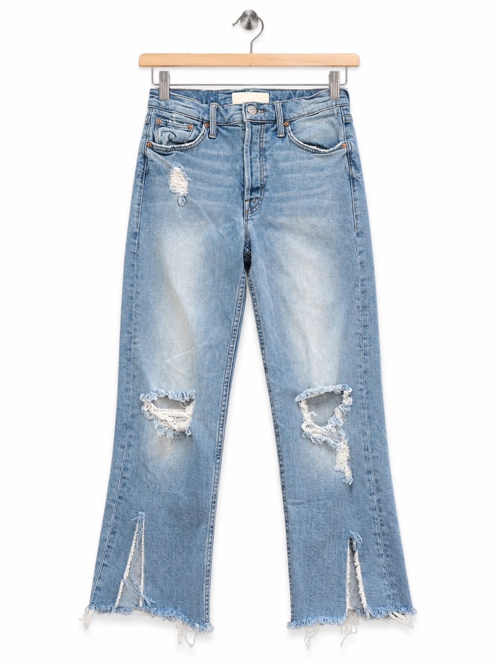 MOTHER SUPERIOR The Tomcat Frayed Jeans Blue Denim Straight Leg Wide Size 26